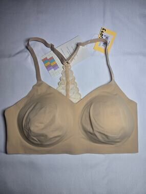 True&Co Wireless Racerback Lace Back Bralette Nude